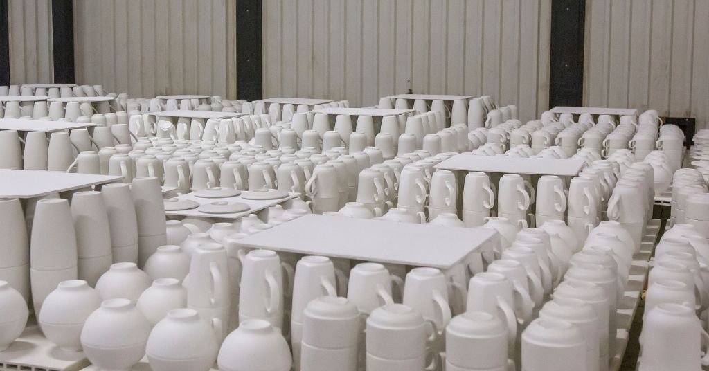 A bulk of mugs in the warehouse